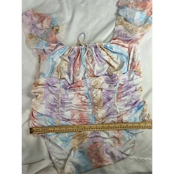 ASOS Lux Puff Sleeve Pastel Corset One Piece Bathing Suit Sz 20 Womens Plus NWT - Picture 3 of 7